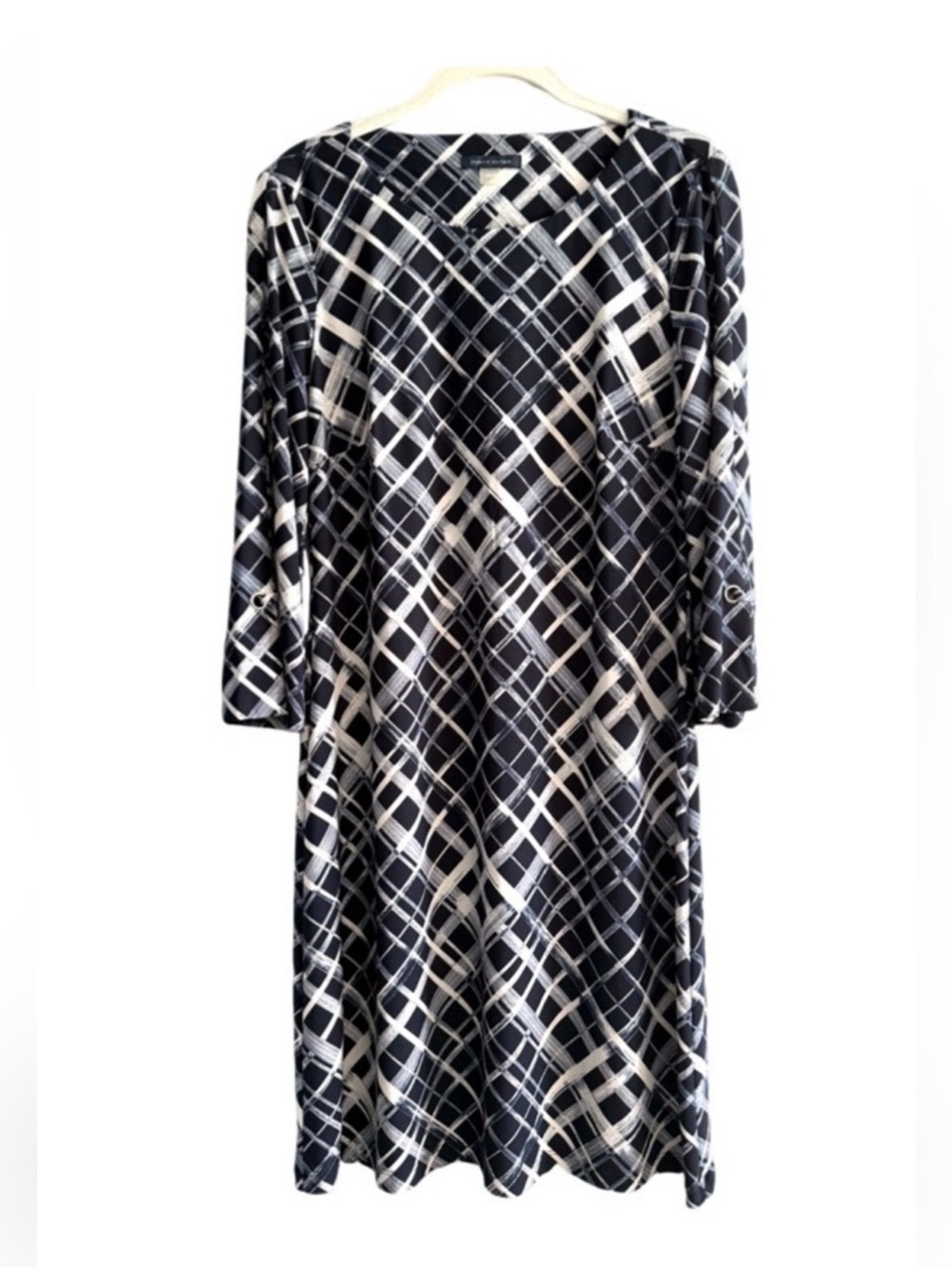 Tommy Hilfiger Shift Dress Split Sleeve Grommet Detail Navy Blue White Size 8